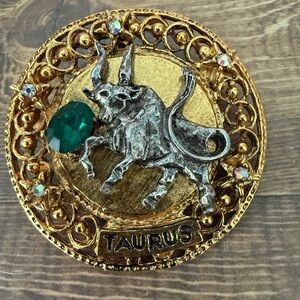 Arthur Pepper Astrology Pin Taurus Zodiac Brooch with Green Gem